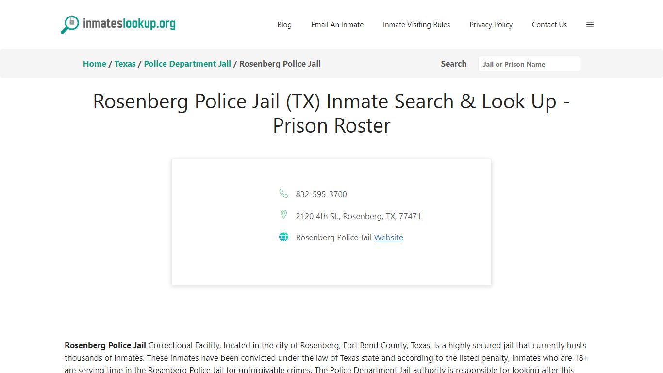 Rosenberg Police Jail (TX) Inmate Search & Look Up - Prison Roster