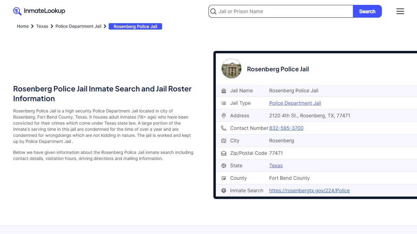 Rosenberg Police Jail (TX) Inmate Search Texas - Inmate Lookup